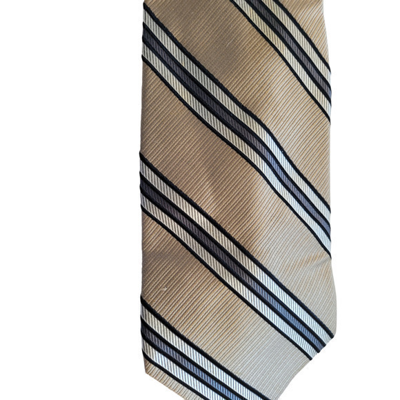 Vintage Daniel Craig Beige and Black Preppy Stripe Silk Tie - Picture 6 of 7